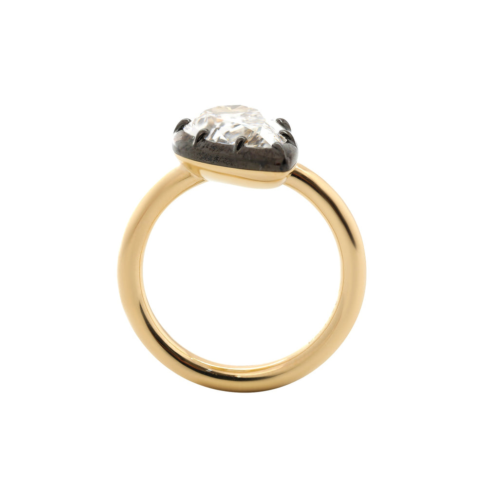2.79CT Pear Old Mine Cut Lab Diamond Black Rhodium Plating Bezel Set Ring - FIORESE JEWELRY