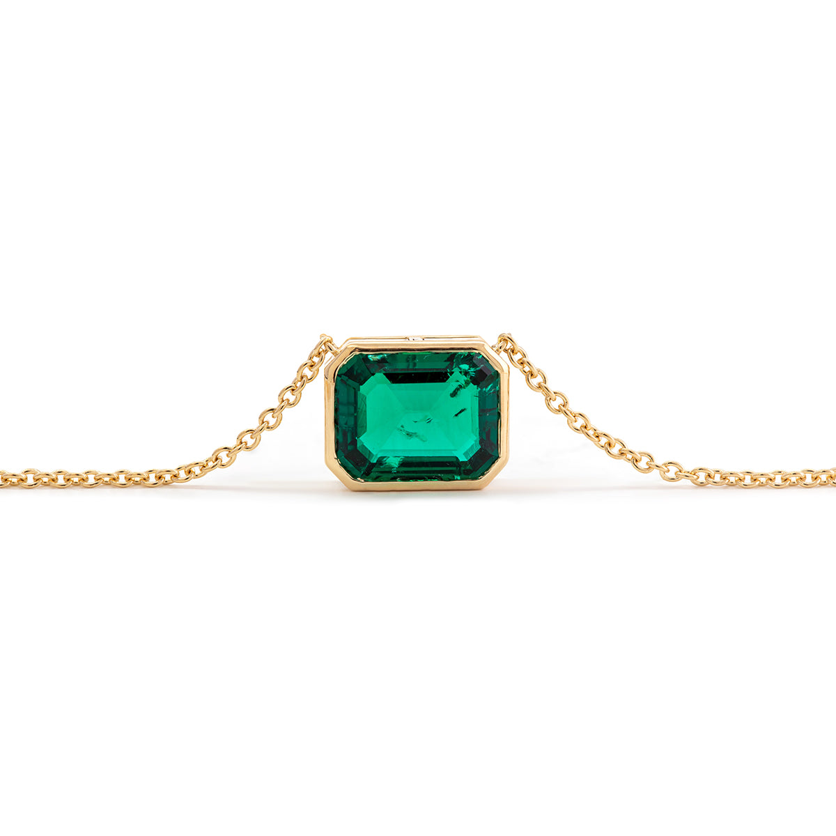 Merry Christmas Specials 14K Yellow Gold 3ct Emerald Cut Lab Emerald Bezel Pendant Necklace