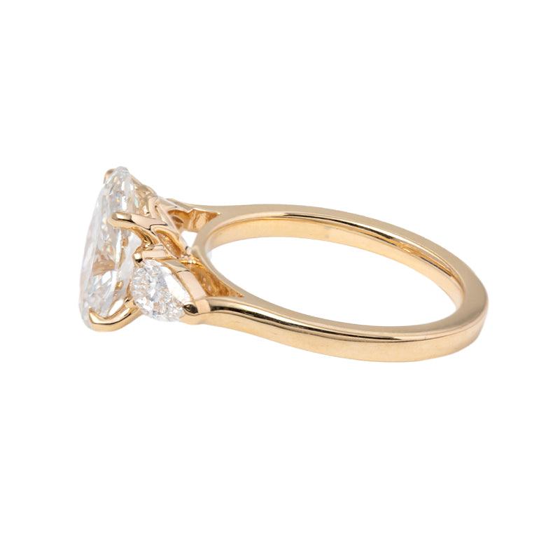 14K Yellow Gold Oval Cut Lab Diamond Three Stone Ring