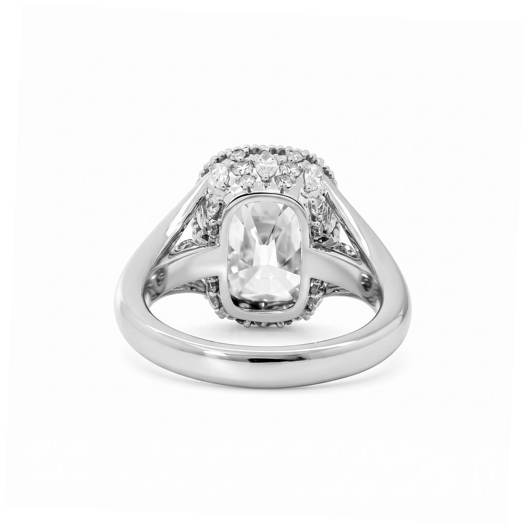 Elongated OMC Diamond Bezel Ring with Round &amp; Marquise-Cut Side Stones and Millegrain