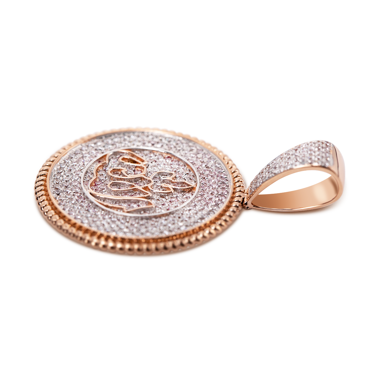 14K Rose Gold Allah's Amulet Pendant with Round Lab Diamond Pave