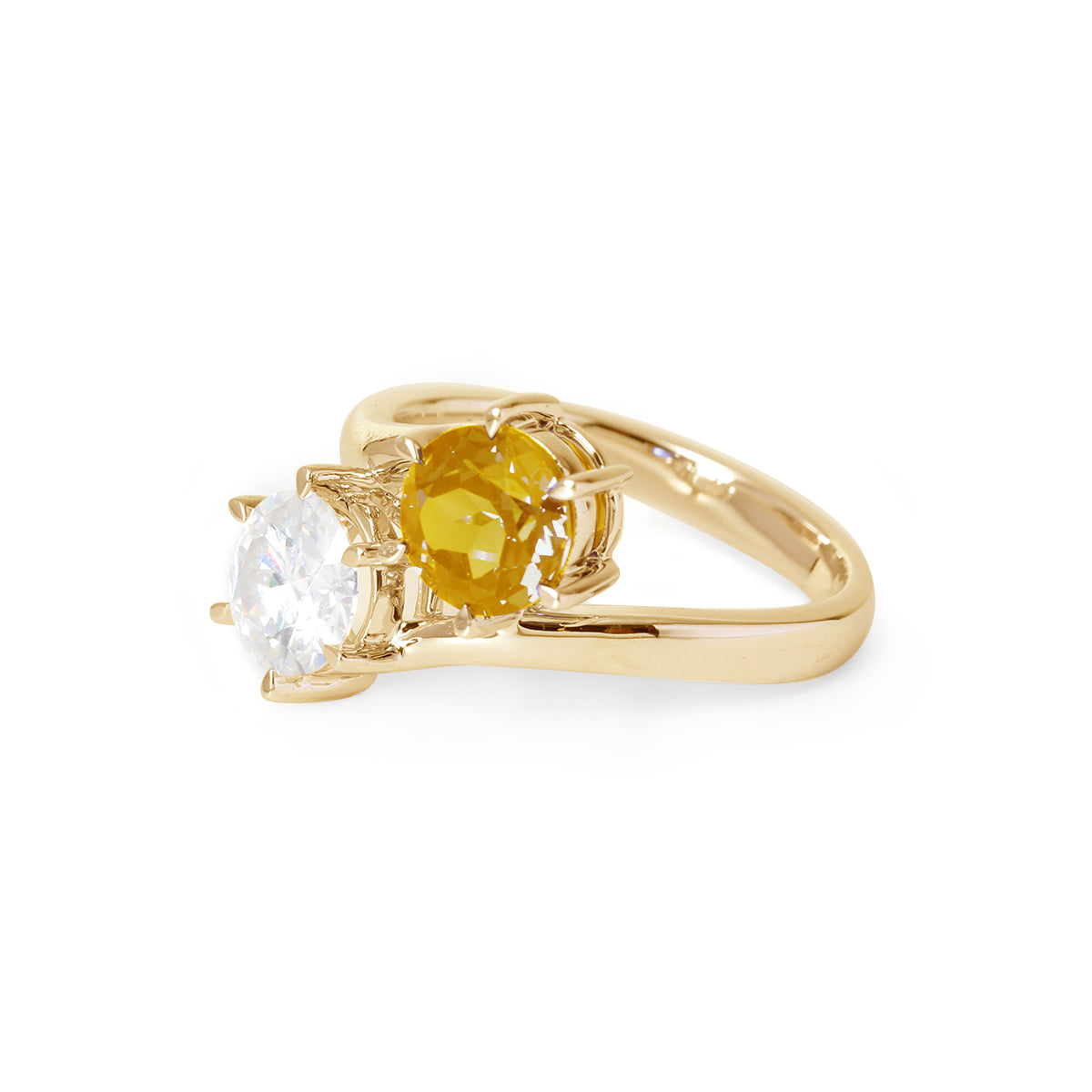 18K White Gold Round Cut Lab Diamond & Citrine Toi et Moi Ring