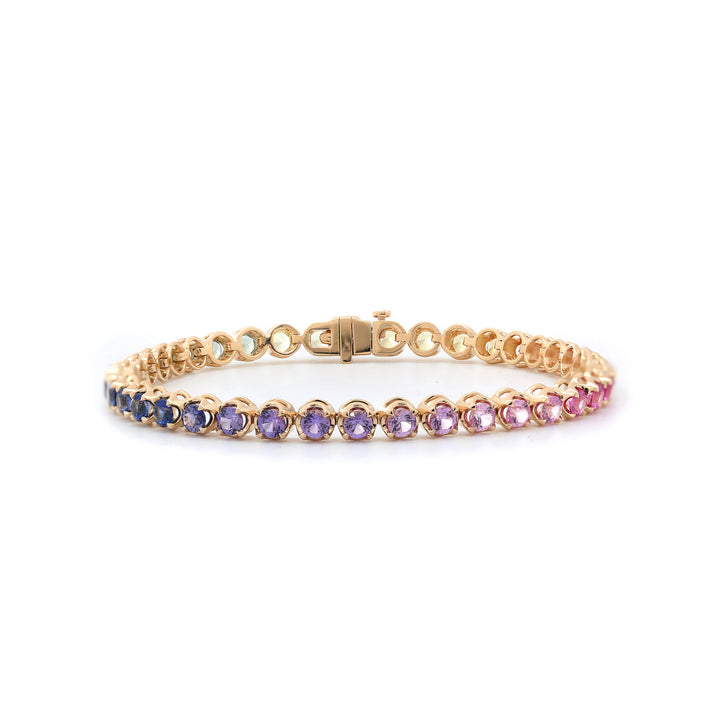 3mm Round Rainbow Corundum Crown-Set Tennis Bracelet