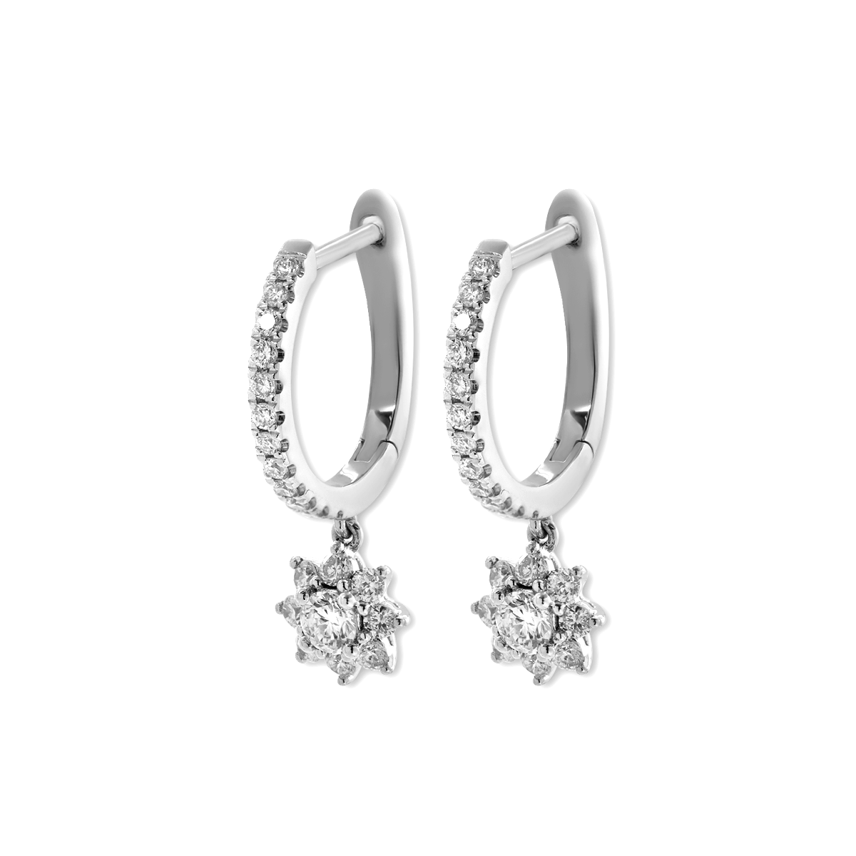 Platinum Round Lab Diamond Floral Hoop Earrings