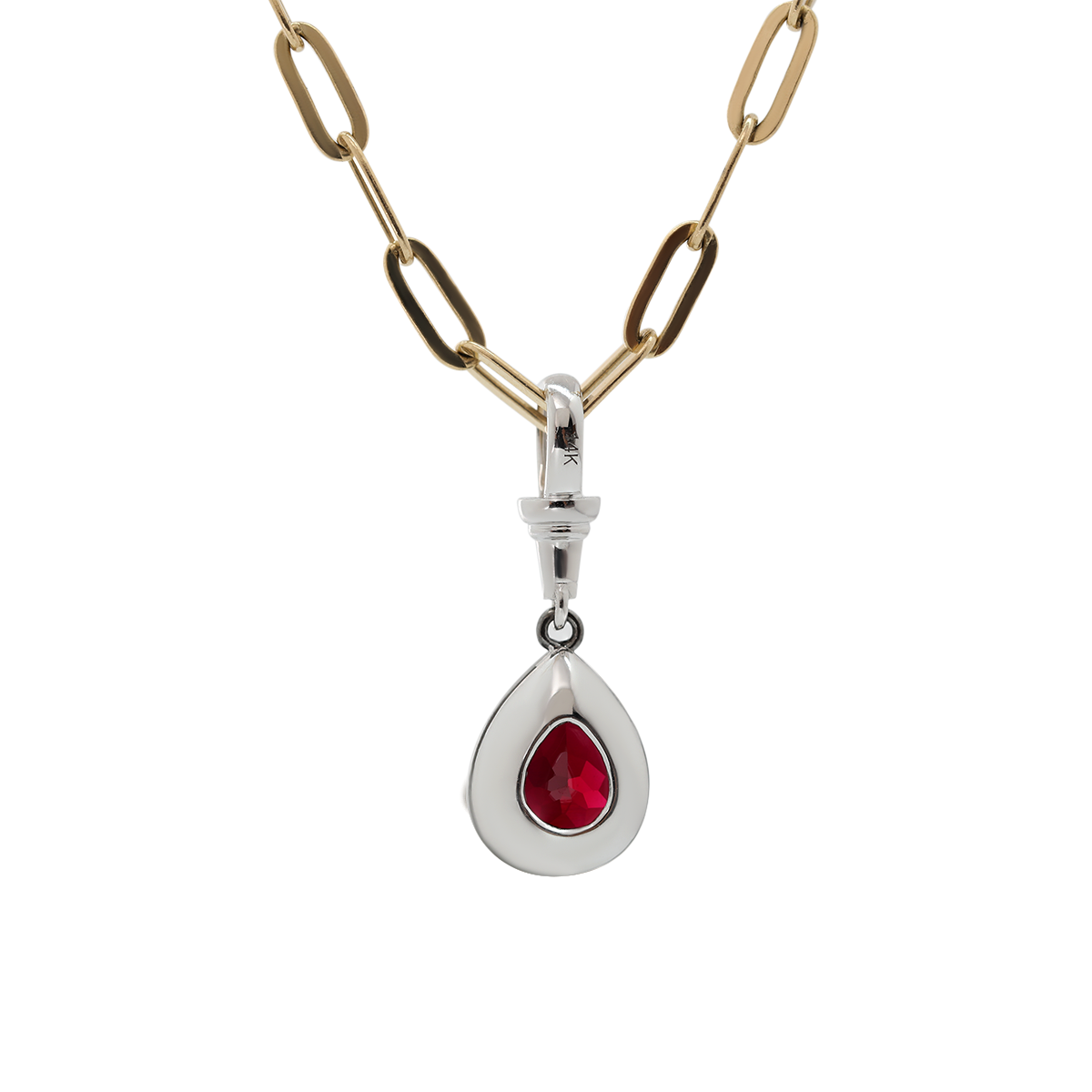 14K White Gold Necklace with 3ct Pear Shaped Lab Diamond Pendant in Black Rhodium Plated Bezel Setting
