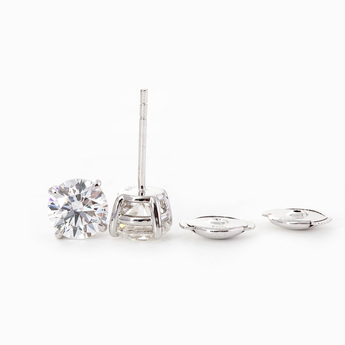 14K White Gold 2 ct tw Round Brilliant Cut Lab Diamond 4 Prongs Basket Stud Earrings