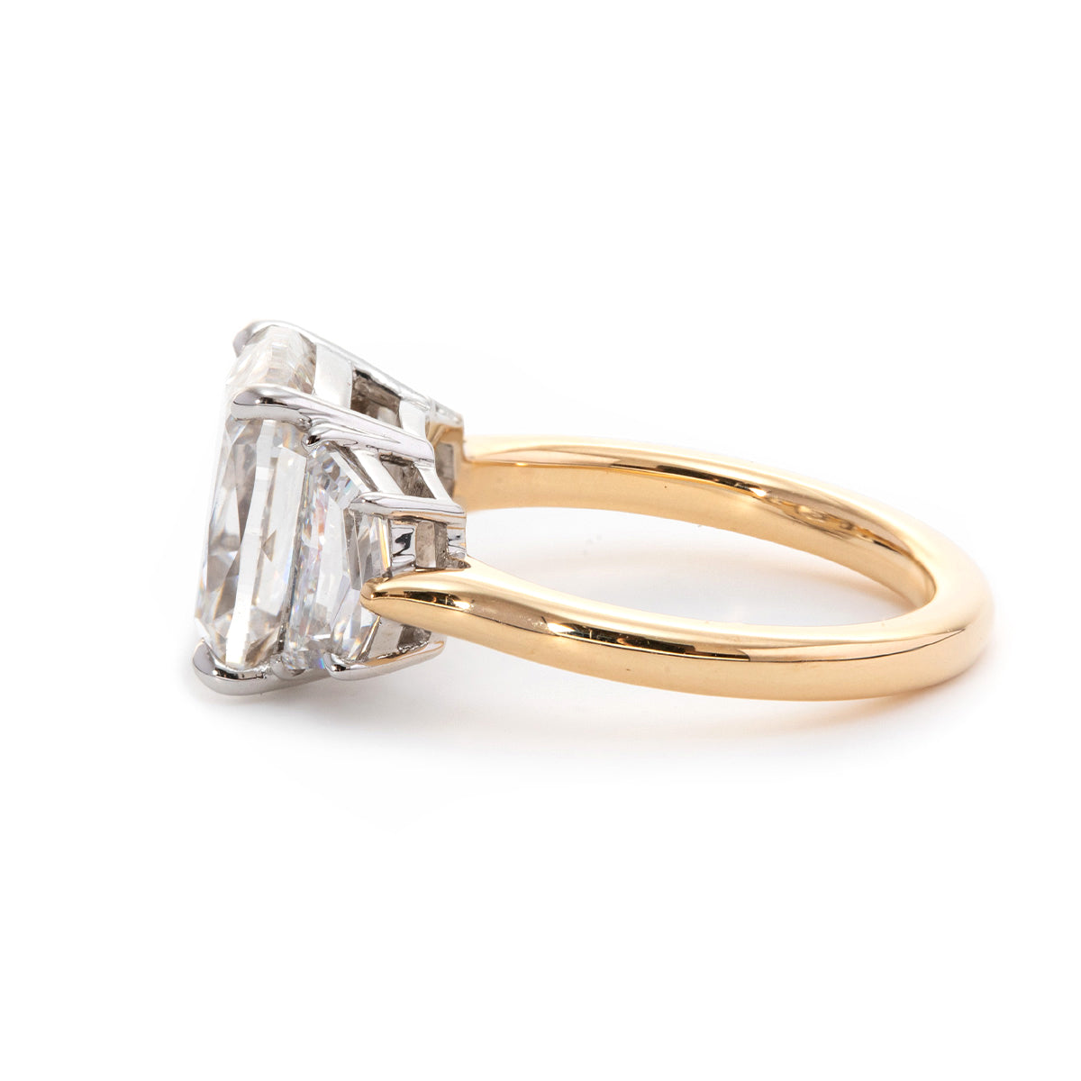 18K White Gold & Yellow Gold 4.5ct Old Mine Cut & Step cut Eldorado Lab Diamond Three Stone Ring