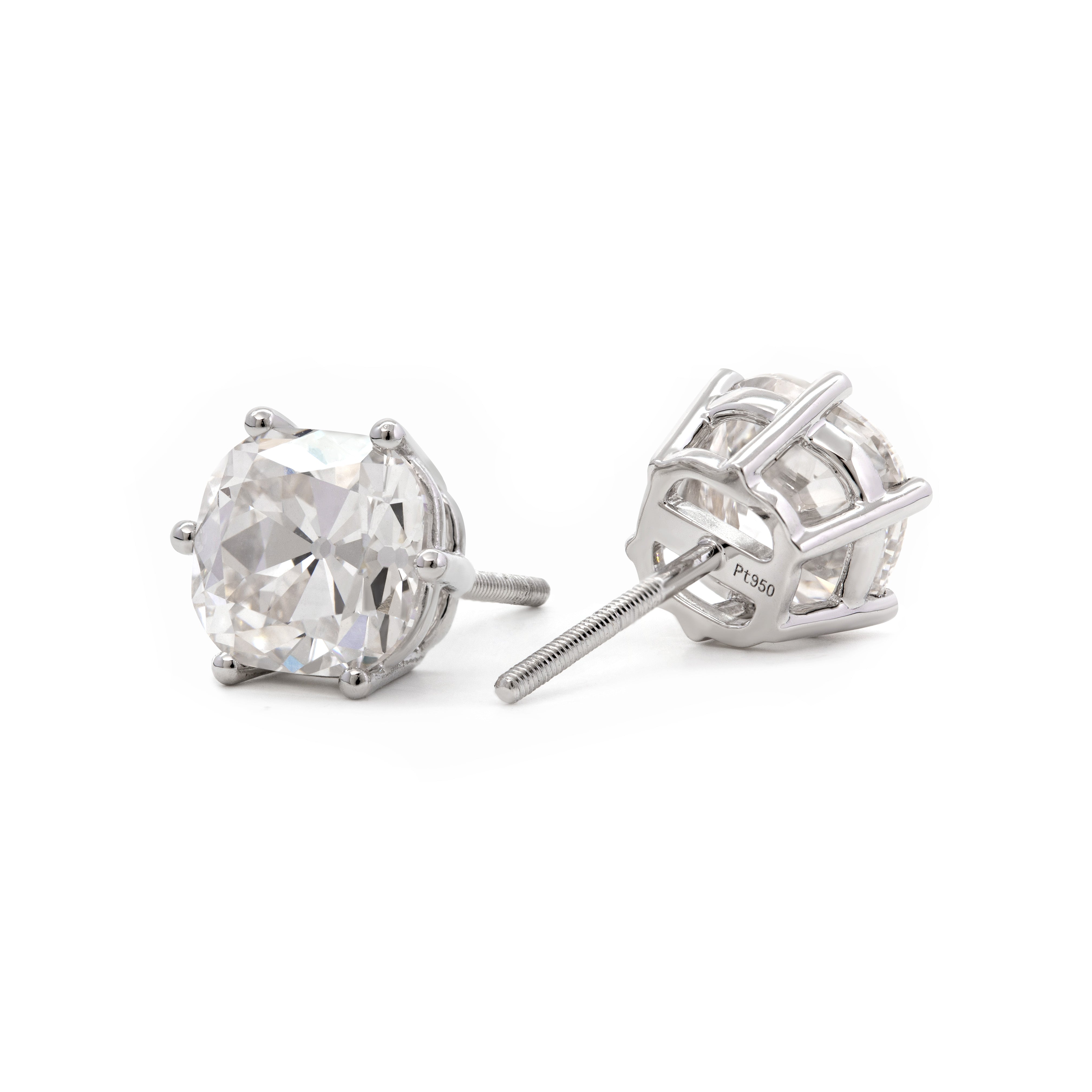 Platinum 6 ct tw Old Mine Cut Lab Diamond 6 Round Prongs Basket Stud Earrings