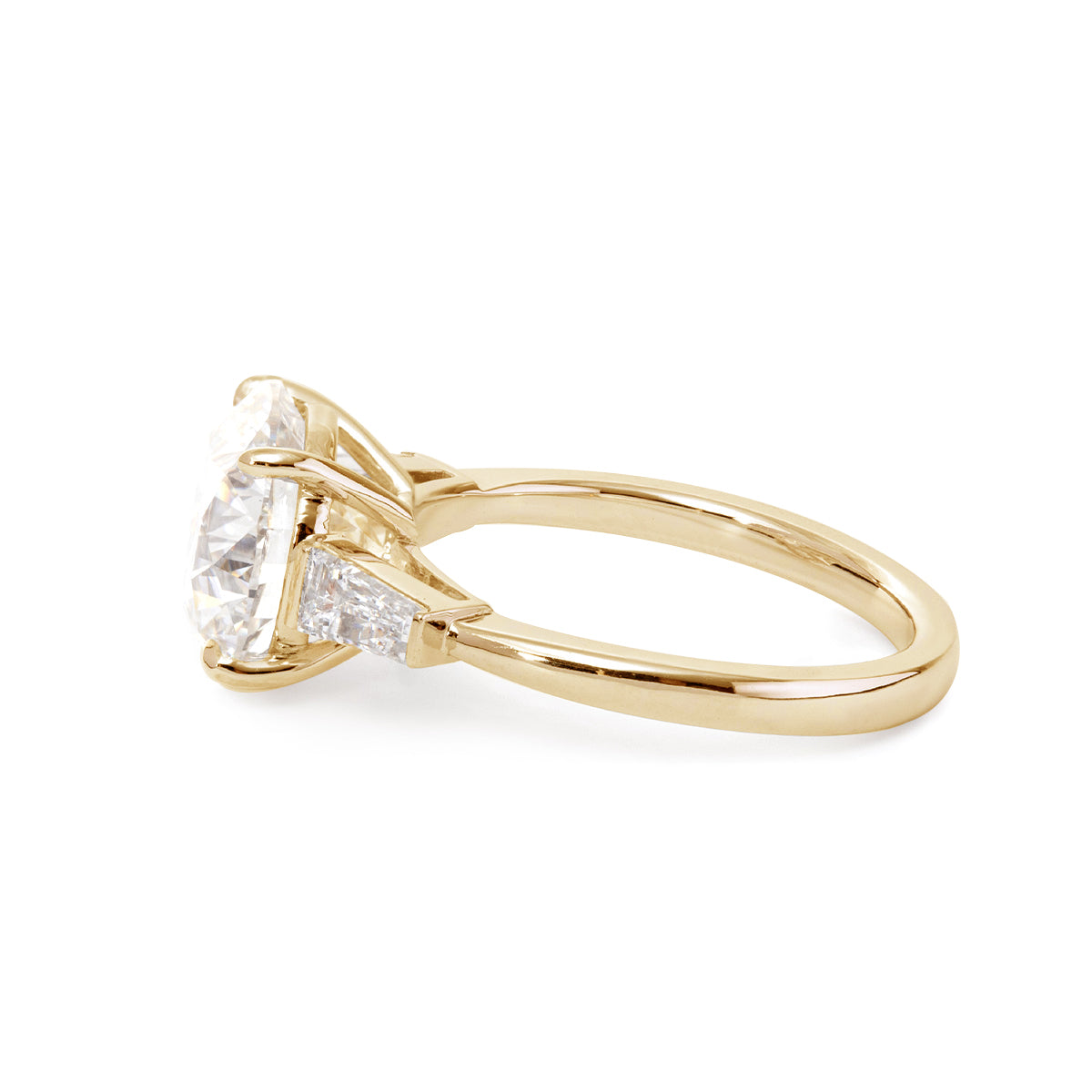 14K Yellow Gold 4ct Old European Cut Lab Diamond Tapered Three-stone Ring