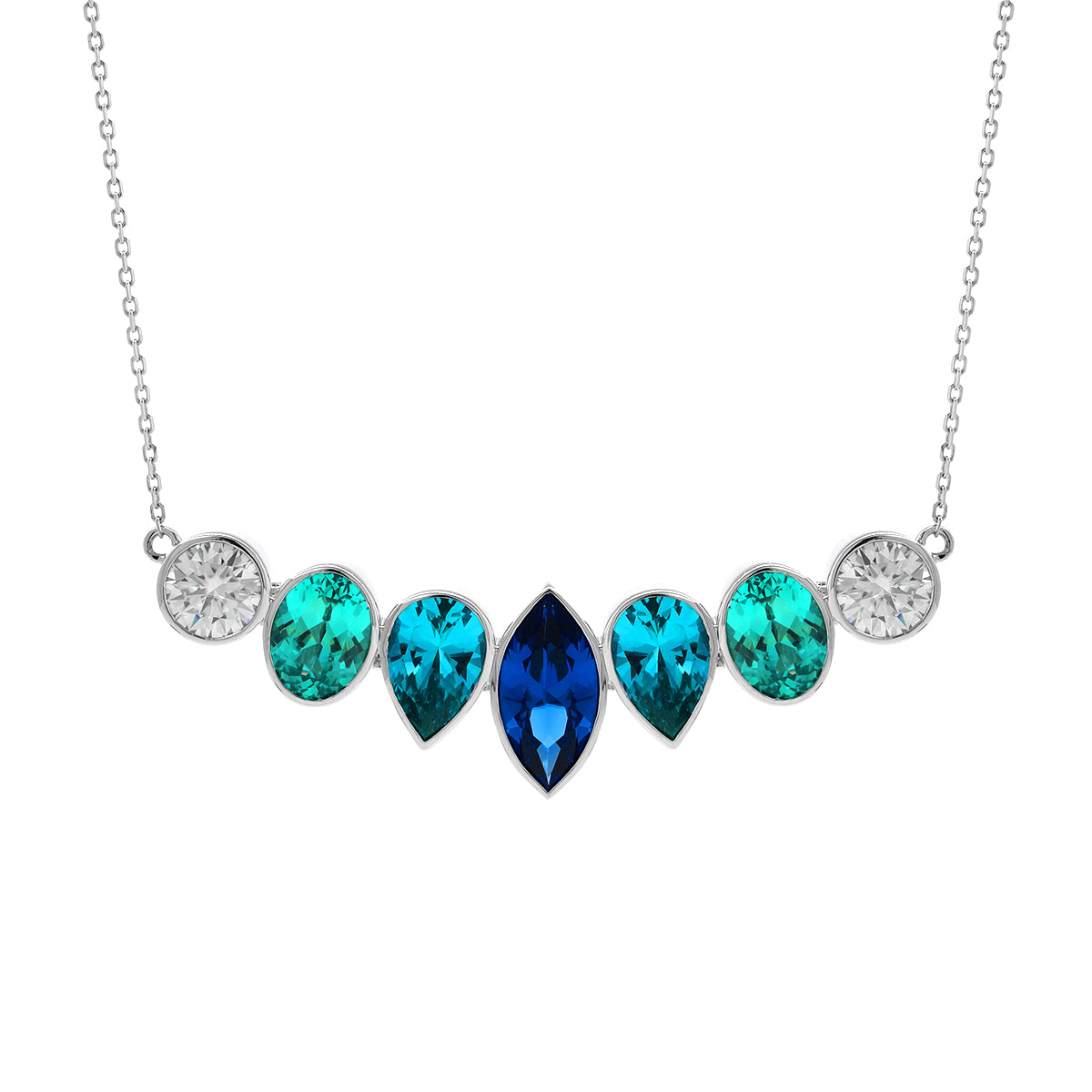14K White Gold Fancy Shape Gems Bezel Pendant Necklace