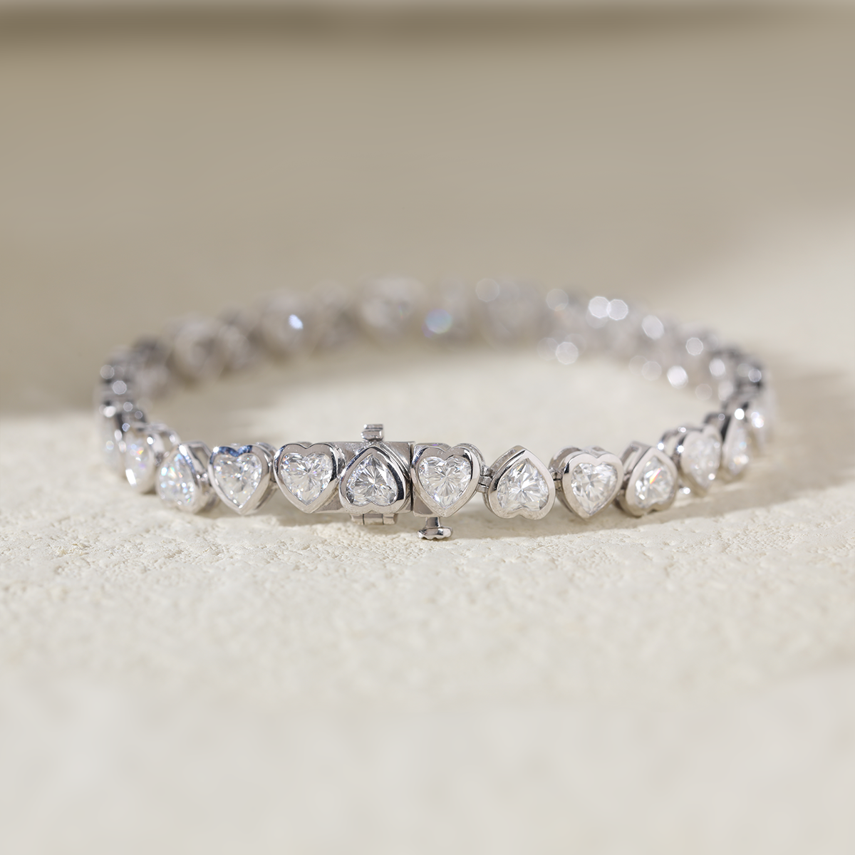 18K White Gold Heart Shape Lab Diamond Bezel Tennis Bracelet