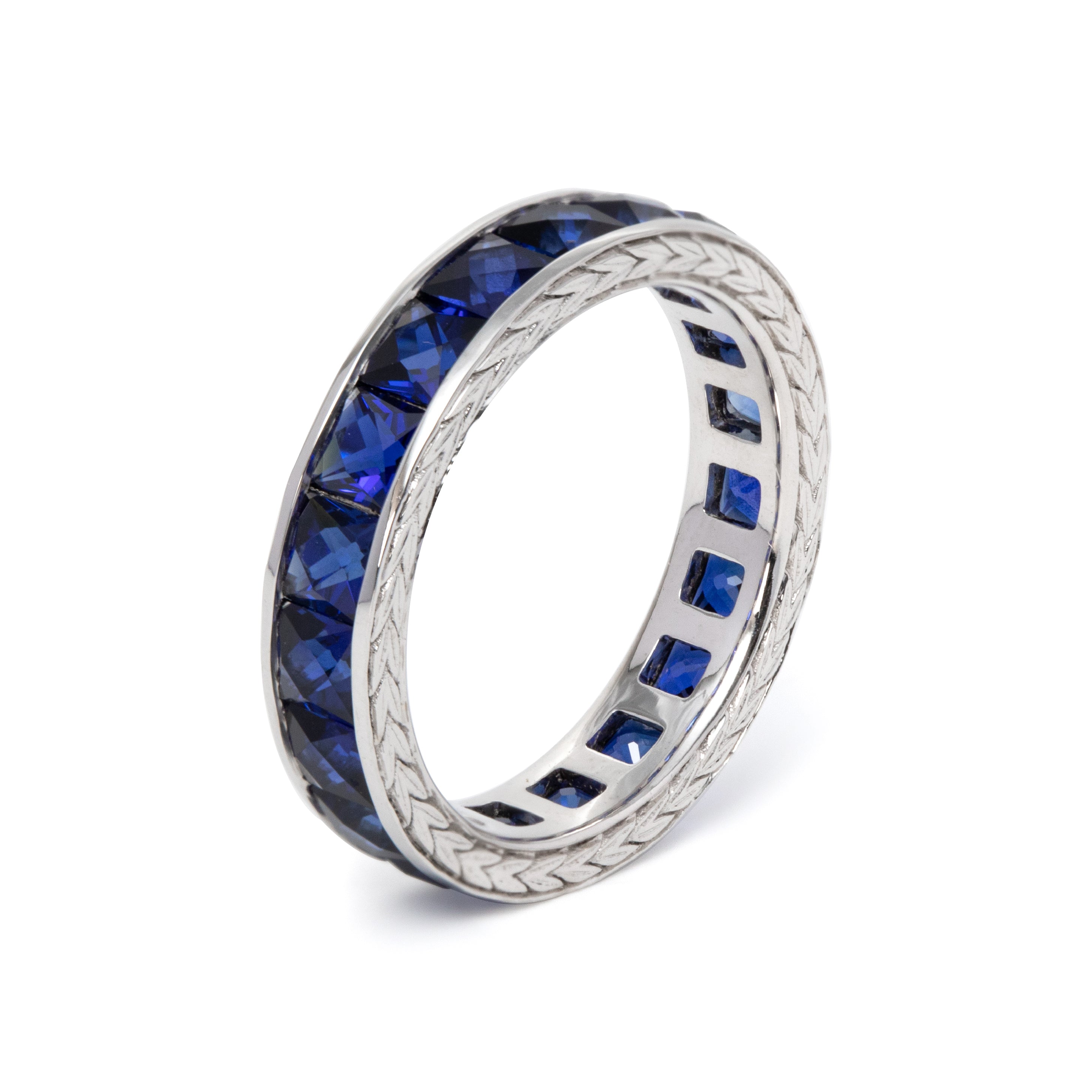 3mm Princess Cut Lab Sapphire Channel Setting Eternity Ring