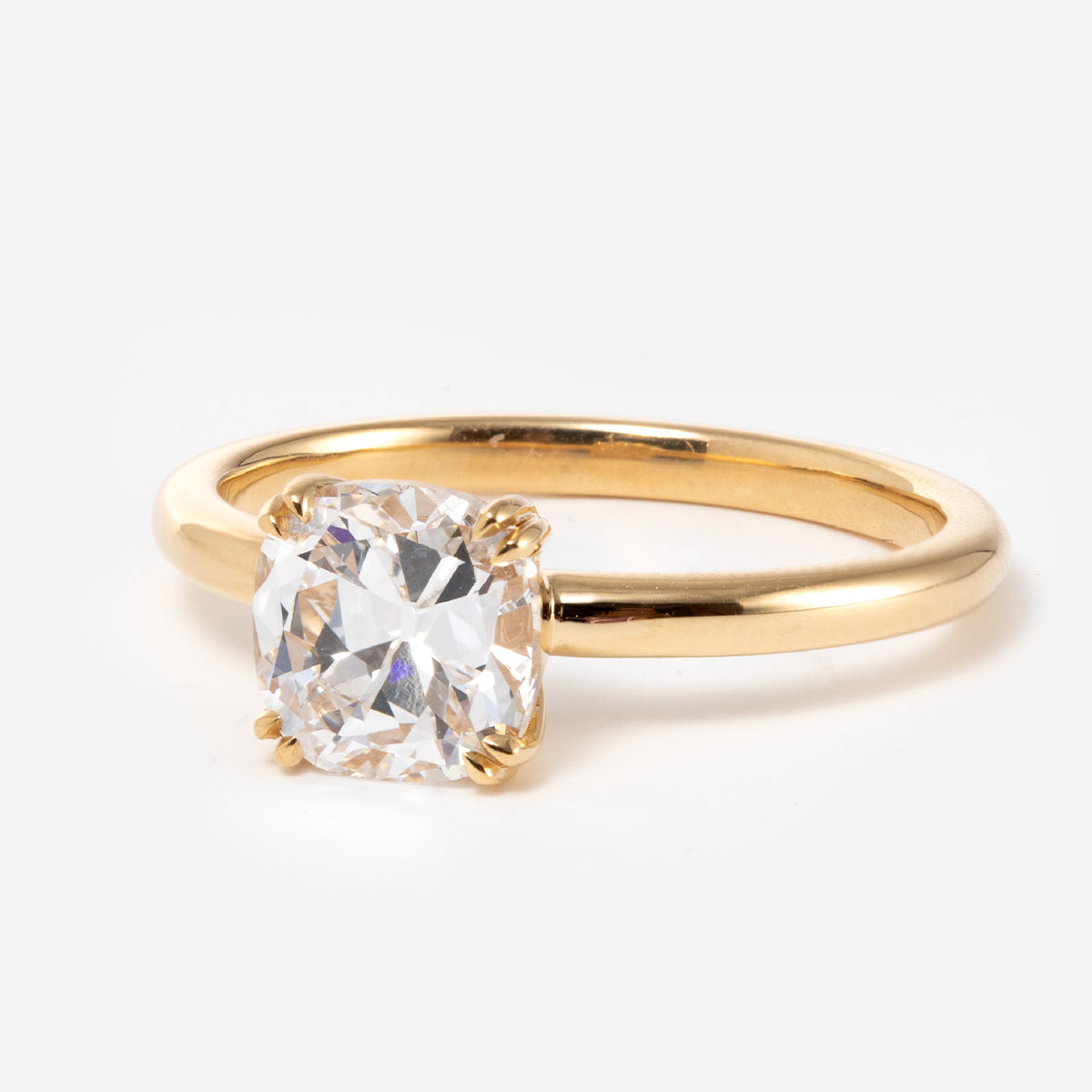 18k Yellow Gold 1.5 Carat Old Mine Cut Lab Diamond Double Prong Setting Vintage Solitaire Engagement Ring