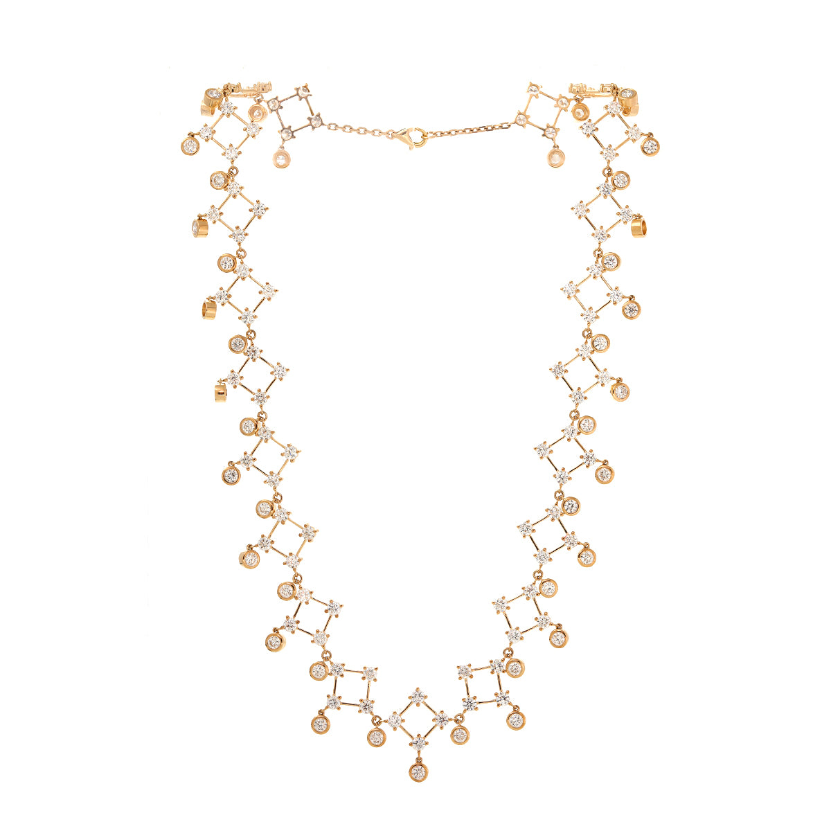 14K Yellow Gold Round Lab Diamond Lace Necklace