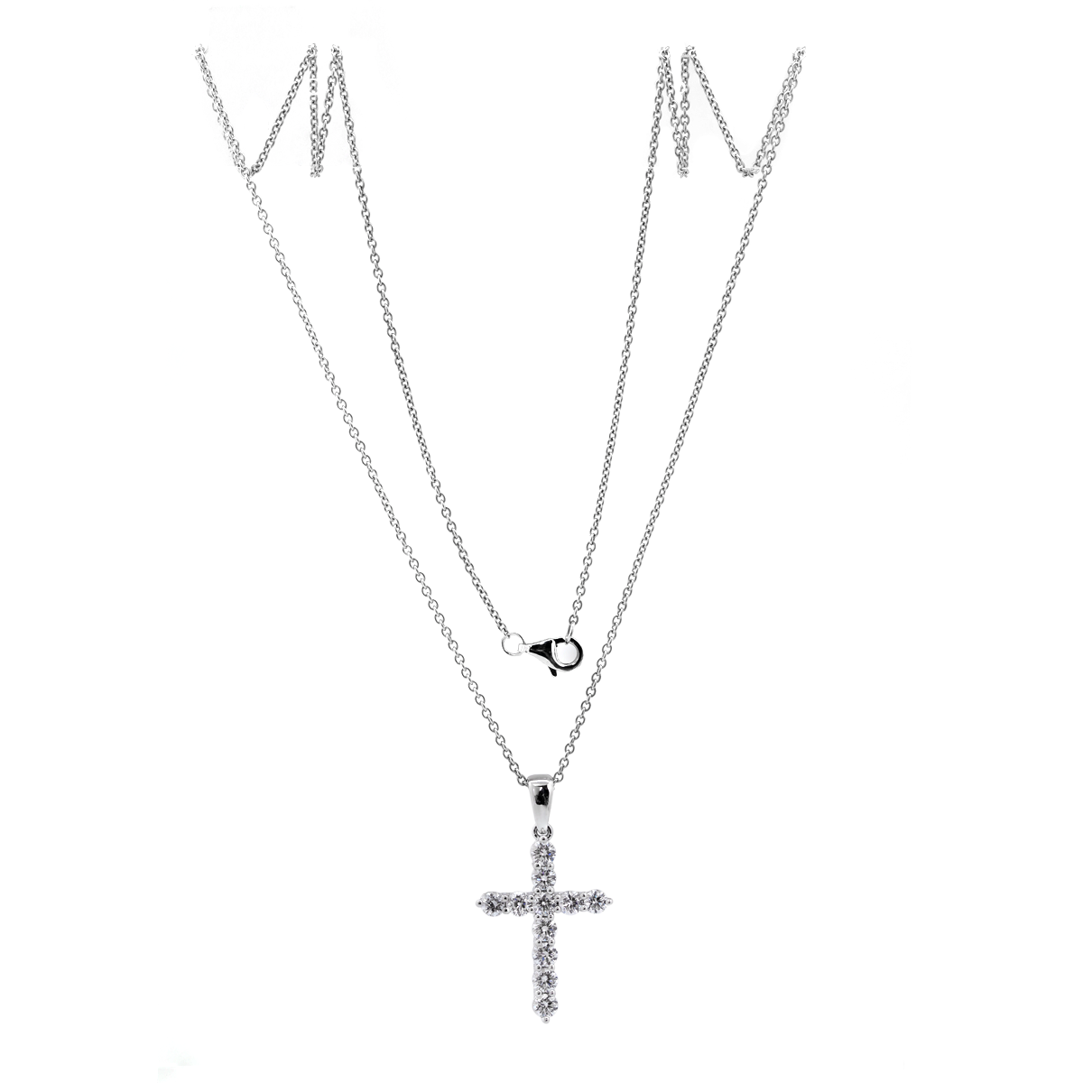 Platinum Round Lab Diamond Cross Pendant Necklace