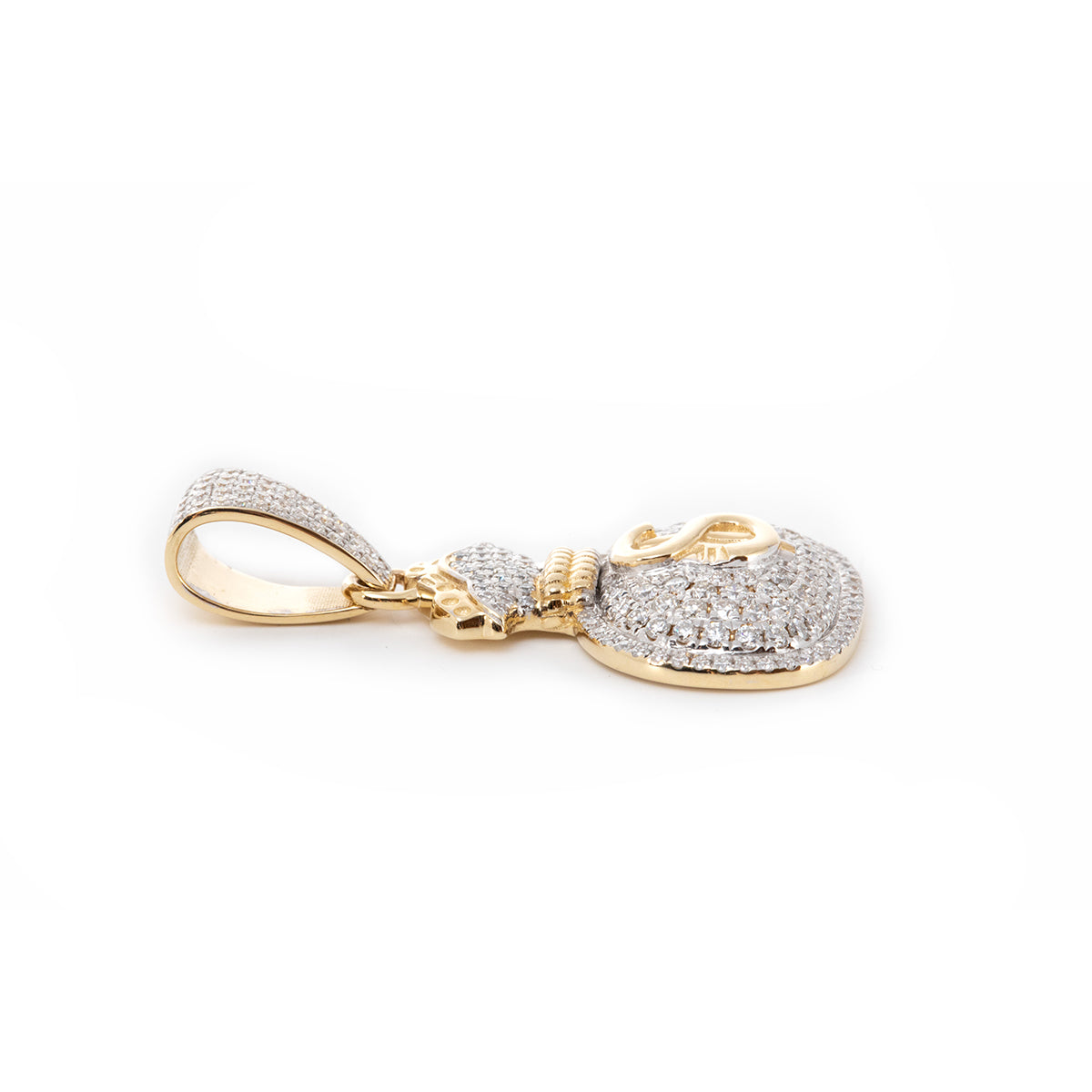 14K Yellow Gold Round Lab Diamond Money Bag Pendant Necklace with White Gold-plated Prongs