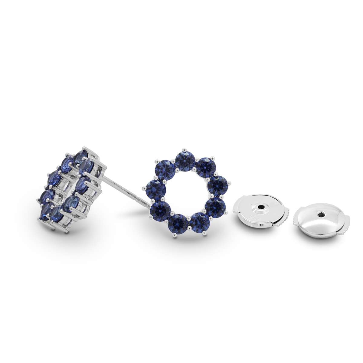 14K White Gold 2.5 ct tw Round Cornflower Lab Sapphire Round Prong Basket Stud Earrings