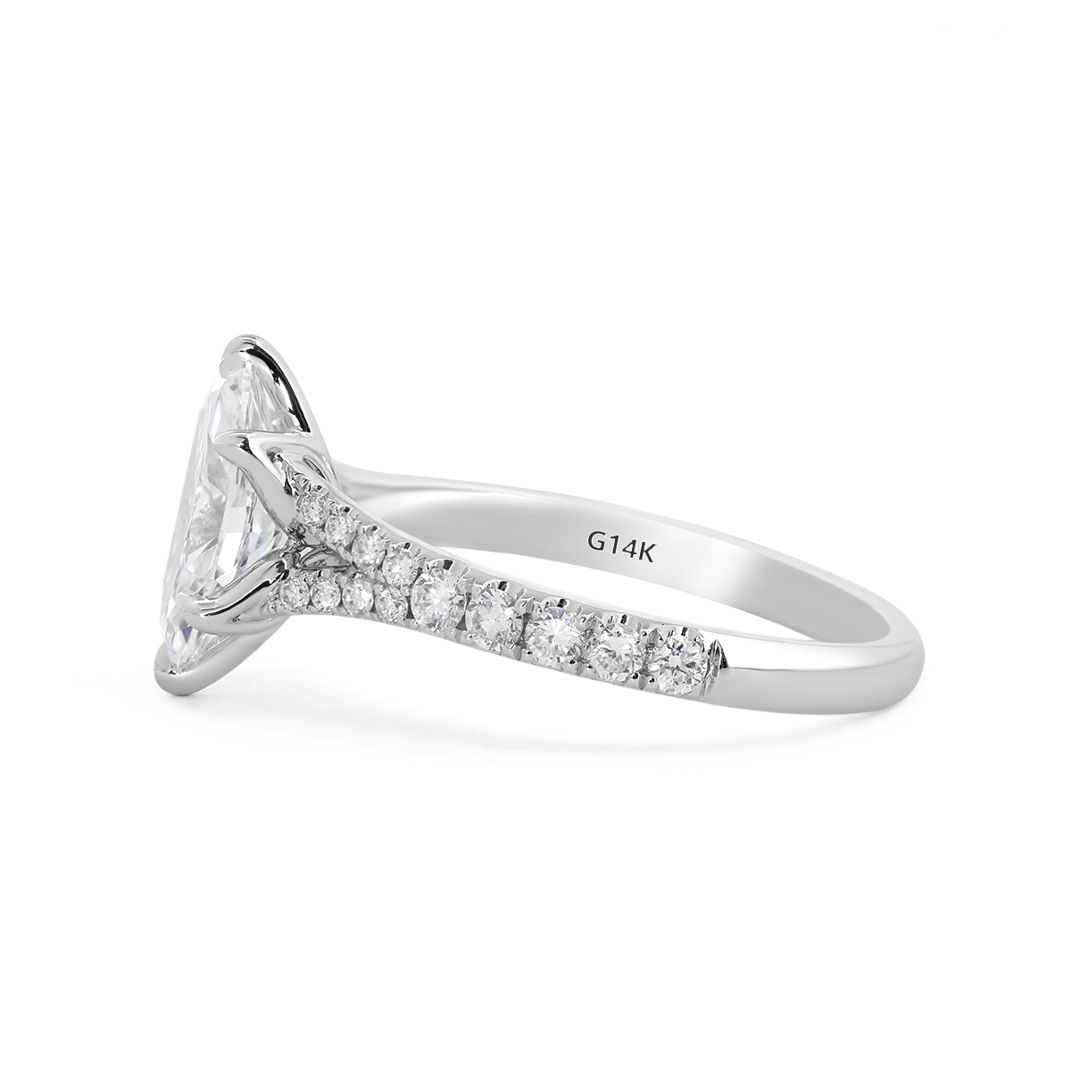 Marquise Cut Lab Diamond Six Claw Prongs Floral Basket Ring — With Round Lab Diamond Pave Split Band Design