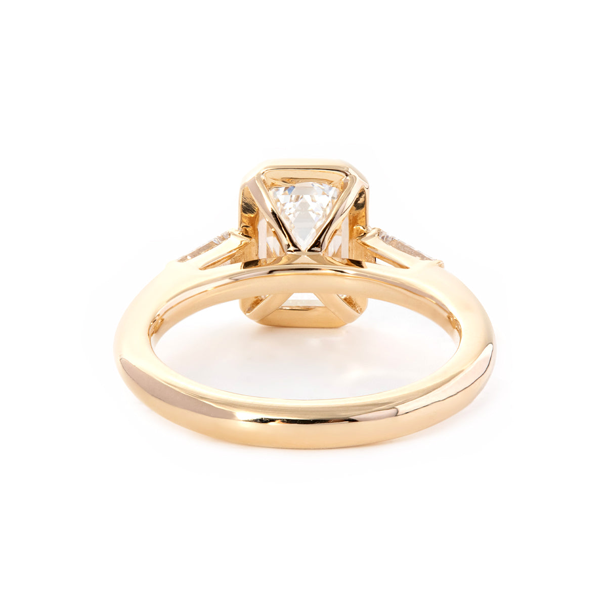 14K Yellow Gold 1.5ct Emerald Cut Lab Diamond Elongated Trapezoid Cut Three-stone Bezel Engagement Ring