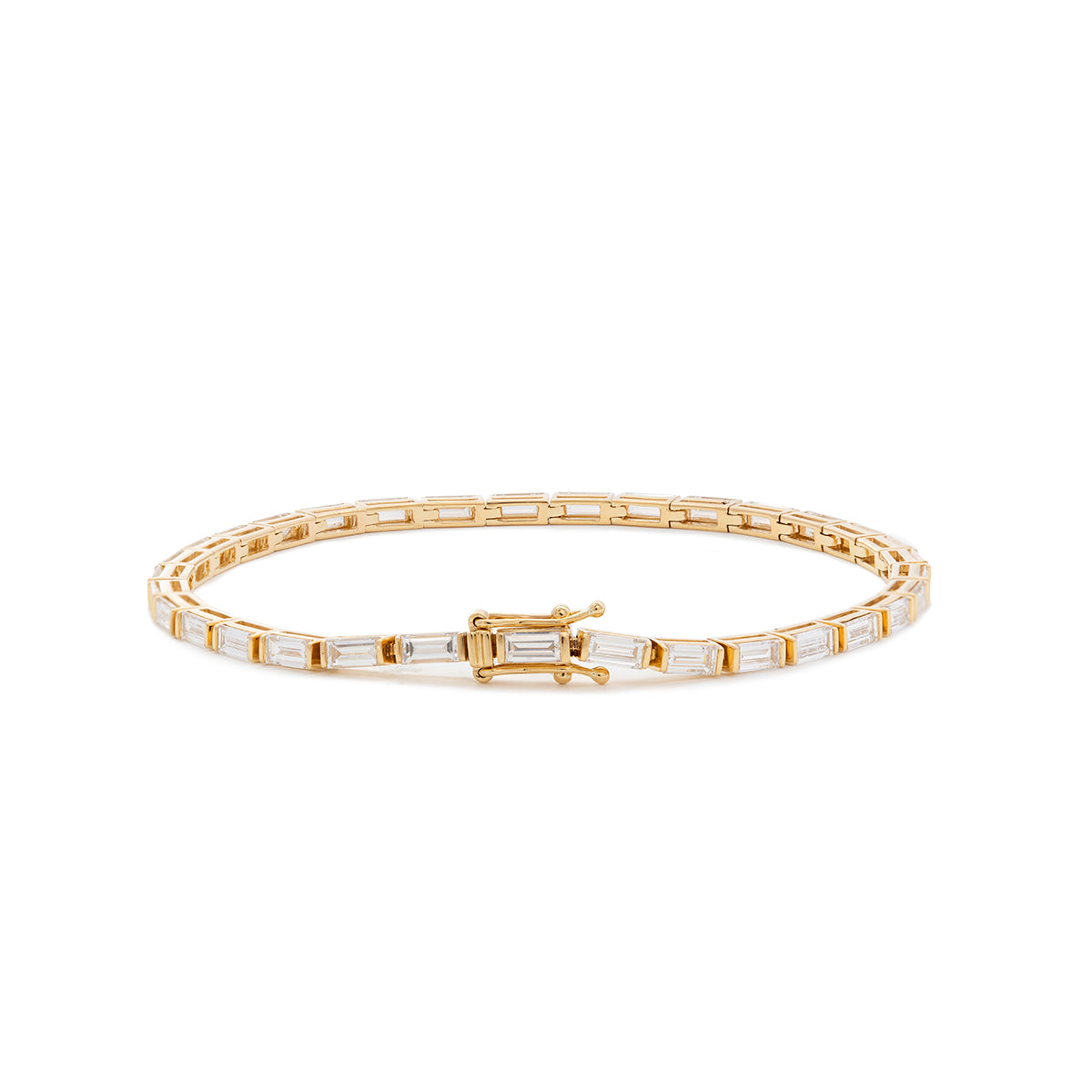 14K Yellow Gold Baguette Cut Diamond Half Bezel Tennis Bracelet