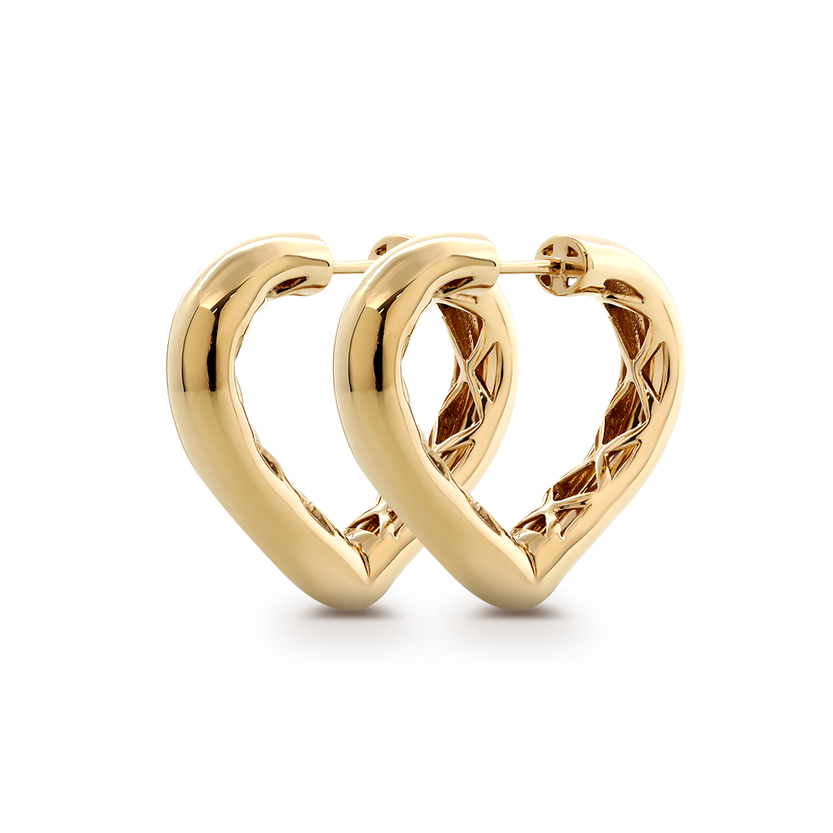14K Yellow Gold Heart Shaped Huggie Earrings
