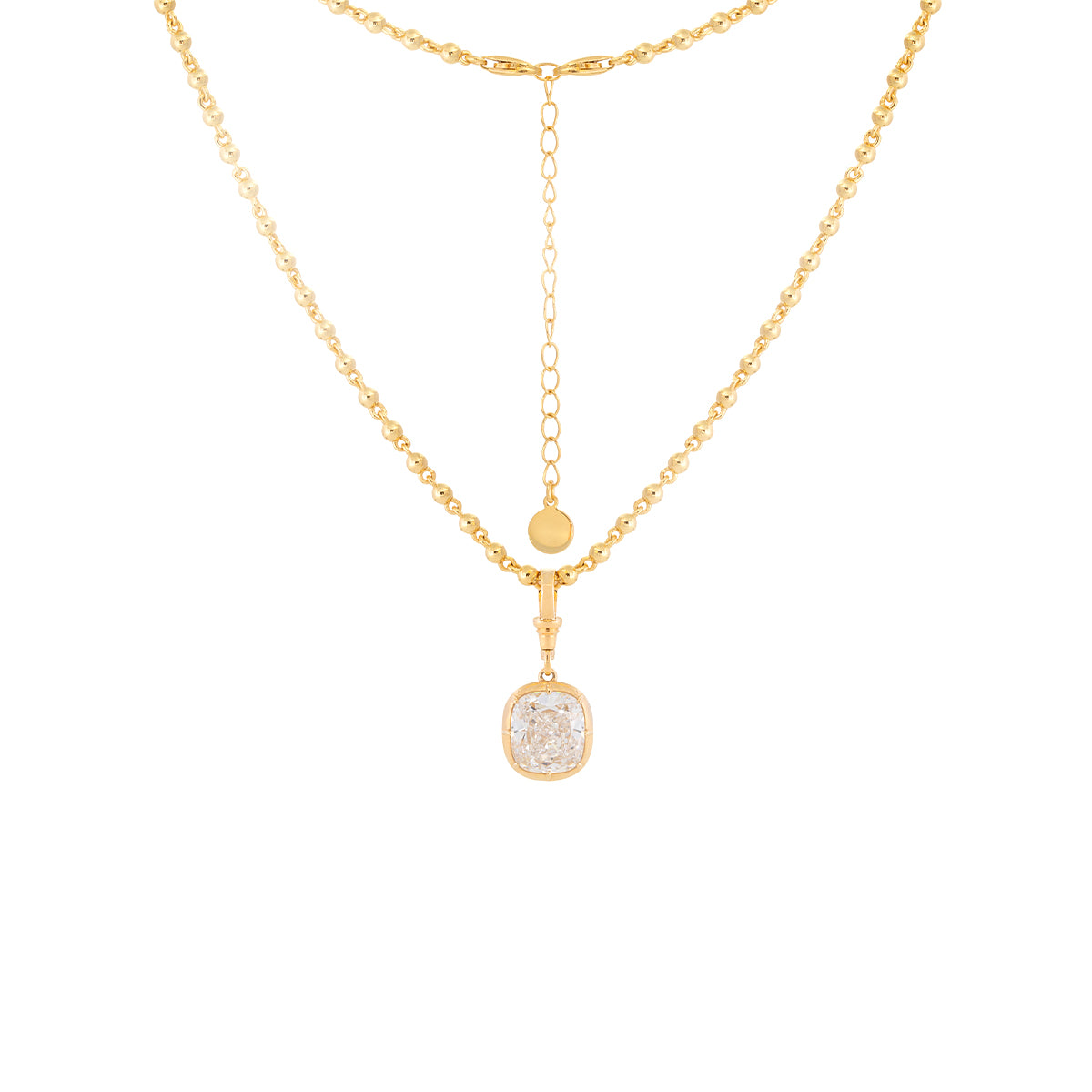 18K Yellow Gold 5ct Elongated Cushion Cut Lab Diamond Bezel Pendant Necklace with Beads Chain