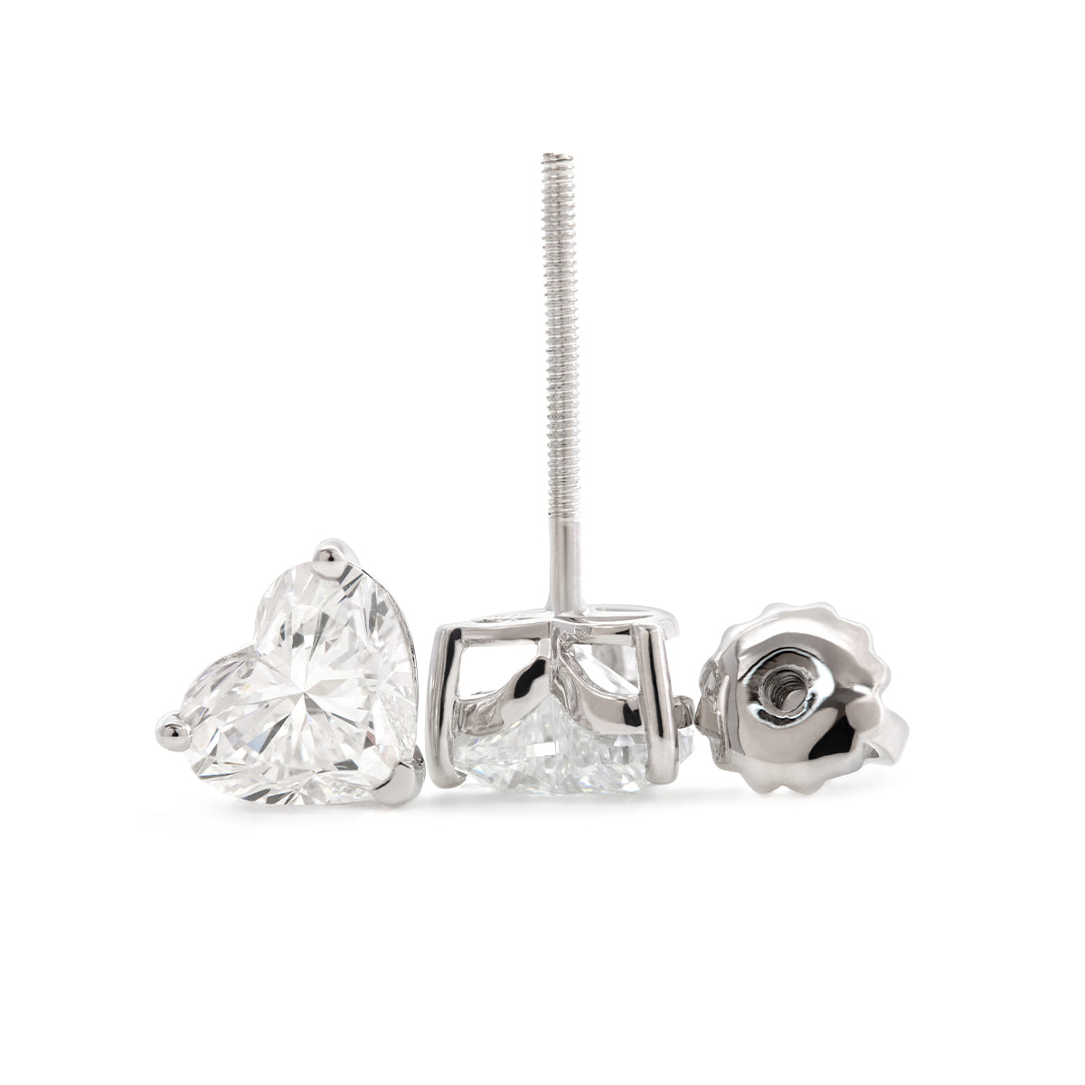 14K White Gold Stud Earrings with 2 ct tw Heart Shaped Lab Diamond and Basket Setting