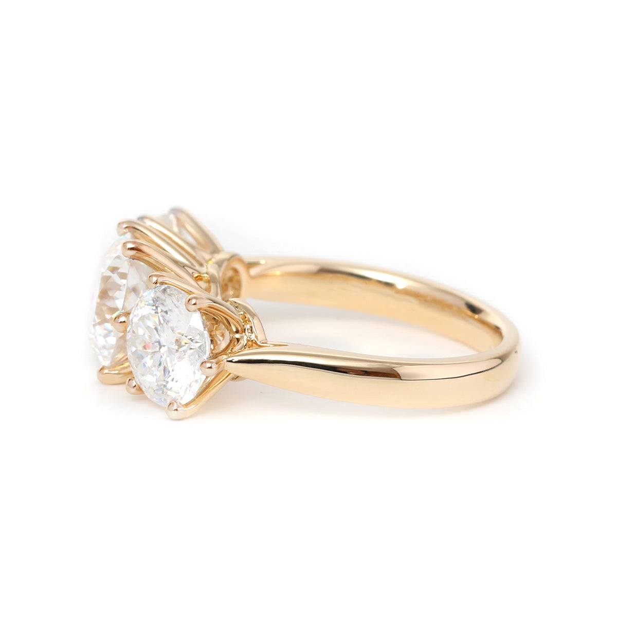 14K Yellow Gold Portuguese Cut Lab Diamond Three Stone Ring