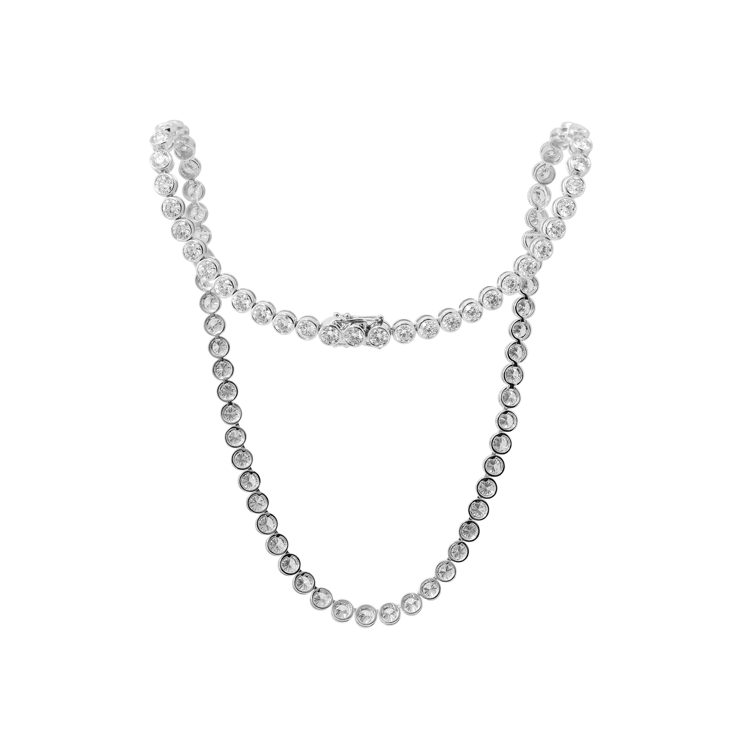 3.3mm Round Cut Lab Diamond Bezel Basket Tennis Necklace