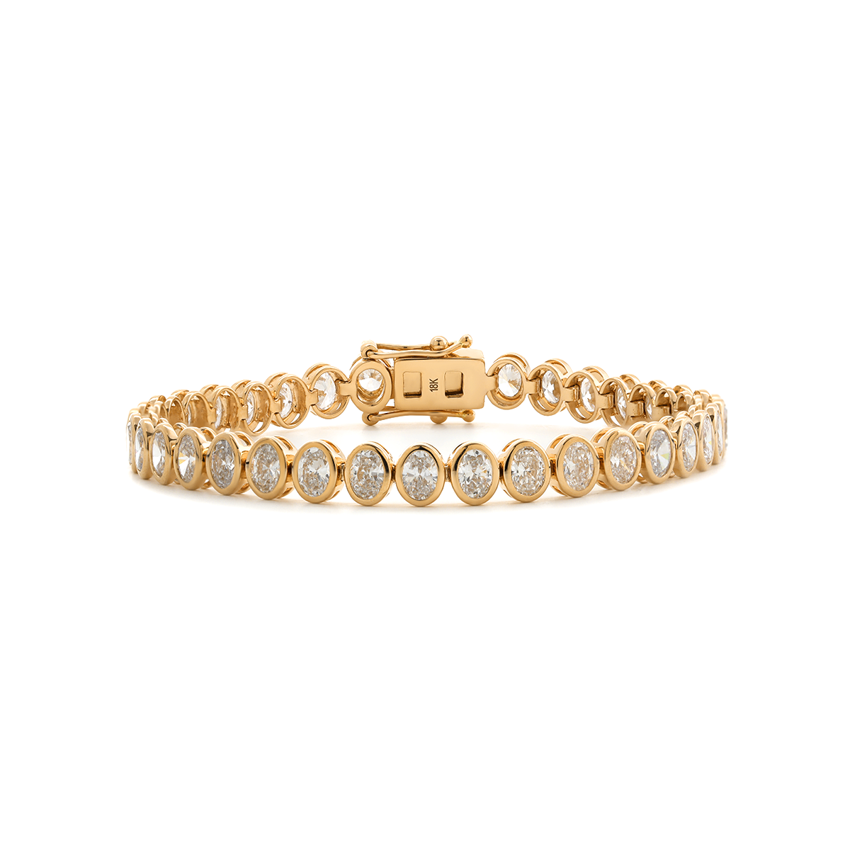 18K Yellow Gold Oval Cut Lab Diamond Bezel Tennis Bracelet
