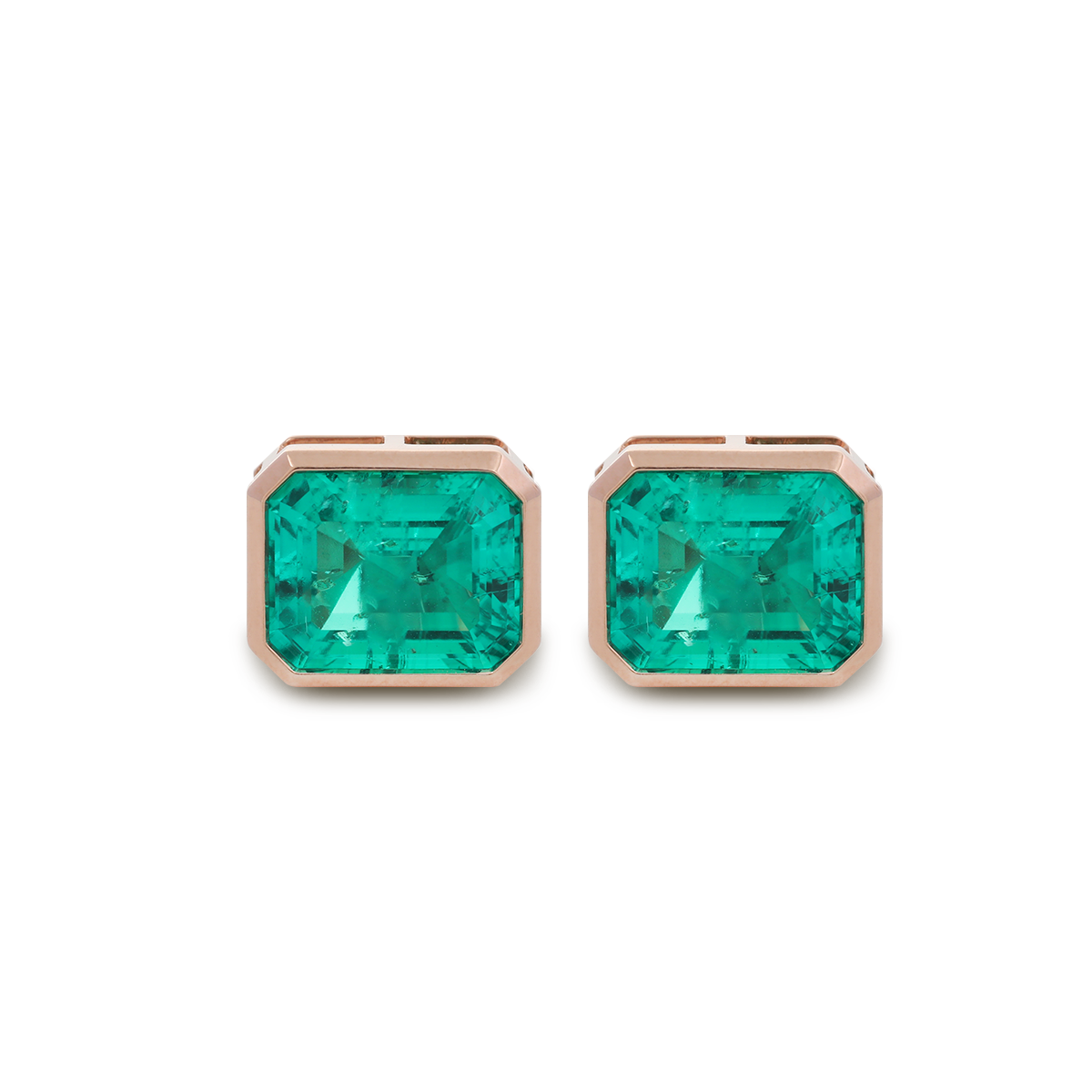 14K Rose Gold 6 ct tw Columbian Lab Emerald Bezel Basket Stud Earrings