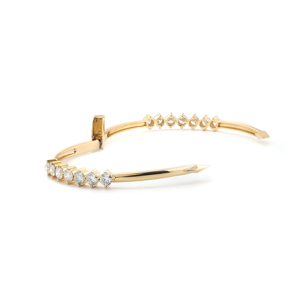 18K Yellow Gold Round Cut Lab Diamond Open Bangle Bracelet