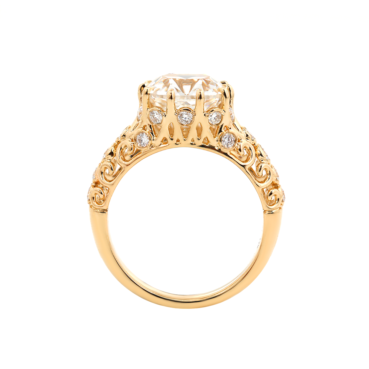 14K Yellow Gold 3.5ct Elongated Lab Diamond Antique-inspired Ring