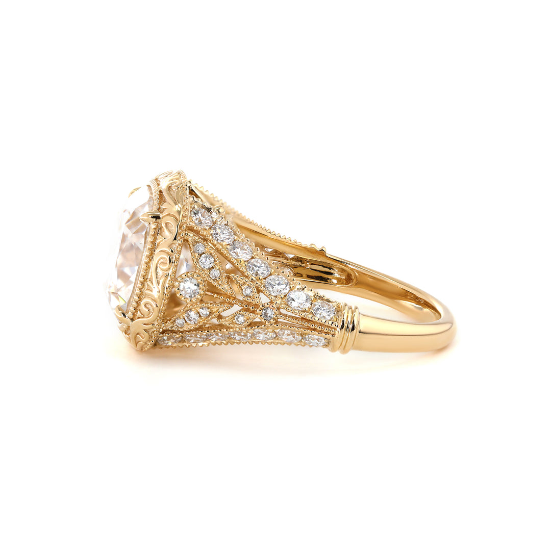 Old Mine-Cut Lab Diamond Antique-Inspired Ring with Pavé Diamond Accents