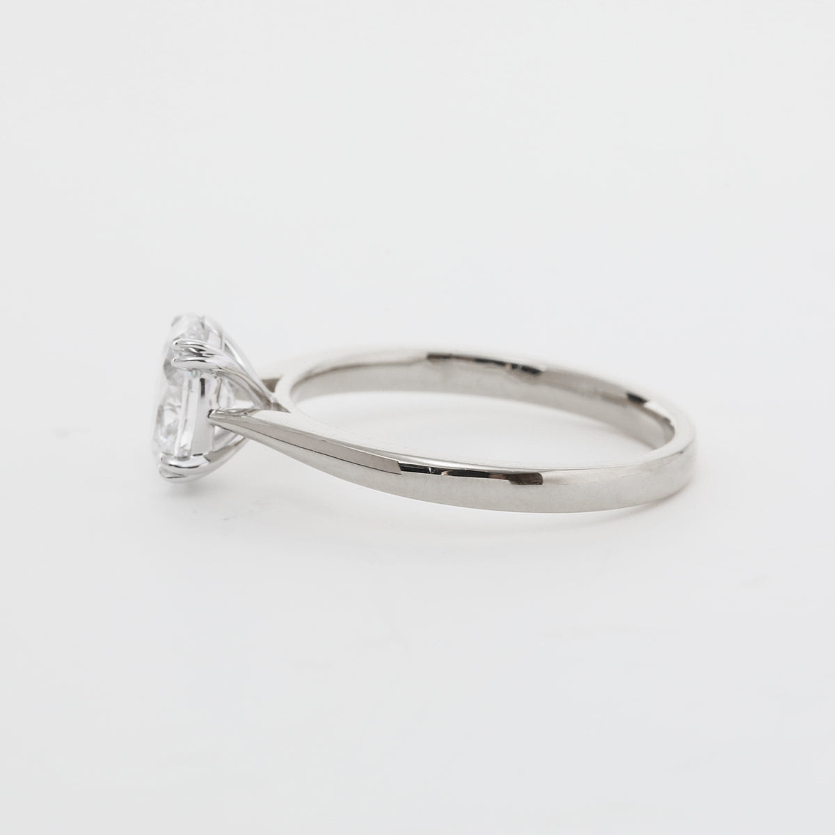 18K White Gold 1 Carat Oval Diamond Ring with Tapered Band and Cathedral Setting