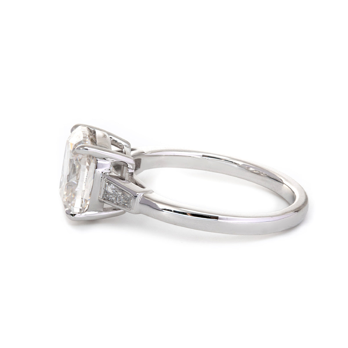 14K White Gold 3ct Old Mine Cut Diamond Tapered Three-Stone Ring