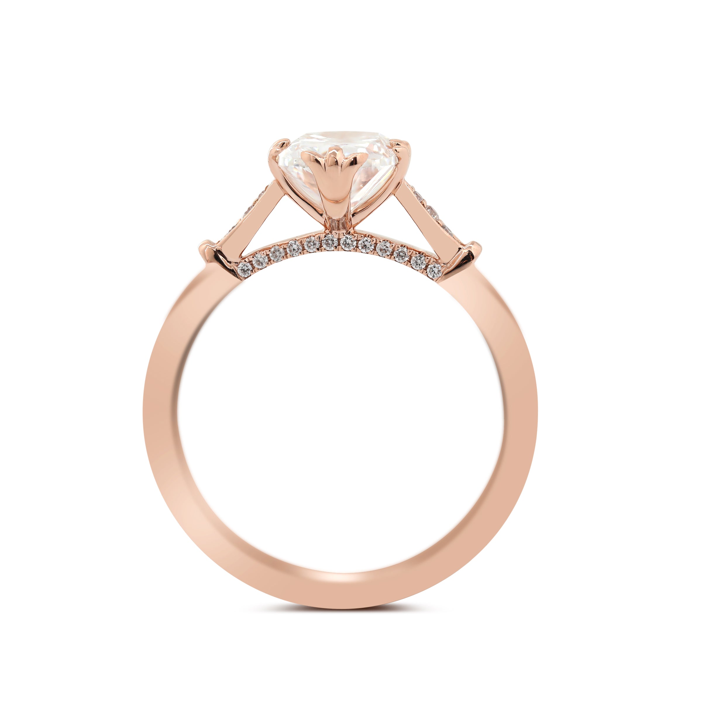 14K Rose Gold 2ct Elongated Cushion Cut Lab Diamond Triple Prong Cathedral Design Ring