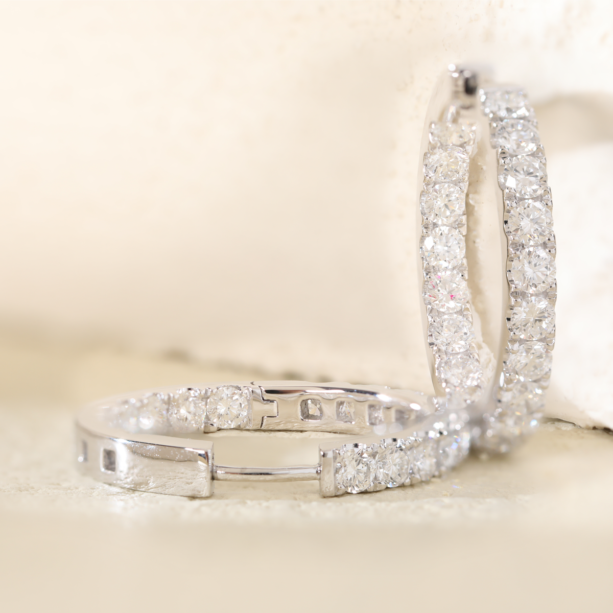 Platinum 3.2 ct tw Round Cut Diamond Hoop Earrings