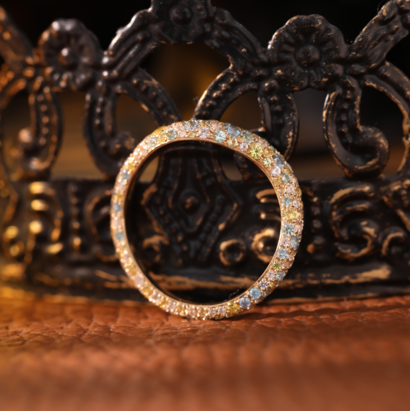 Round Synthetic Colored Sapphire Pave Wave Ring — One of a Kind Design