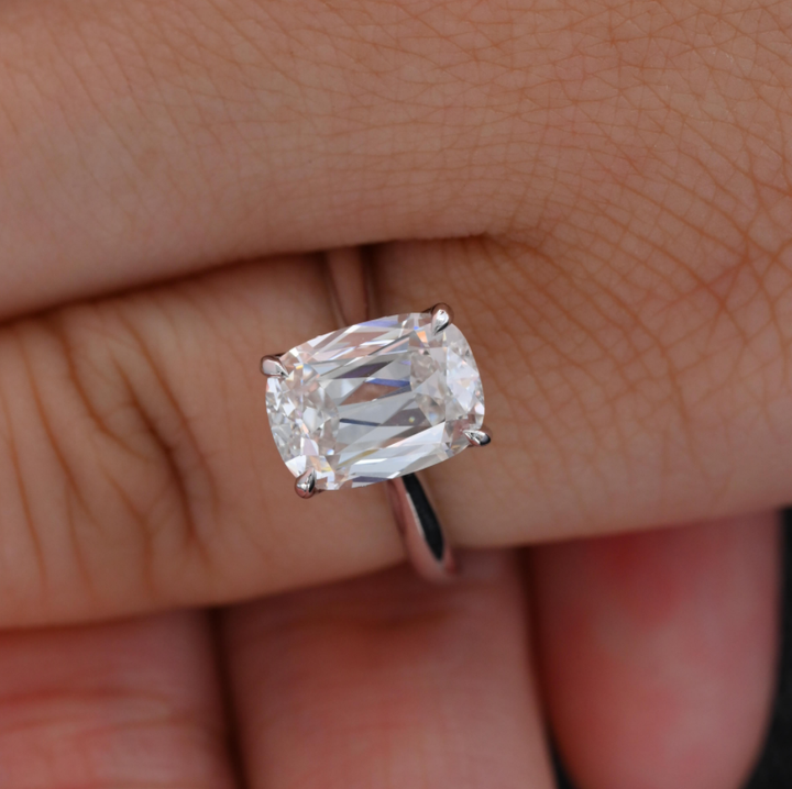 Antique Criss-Cut Lab Diamond Ring with Diamond-Accented Floral Tulip Basket