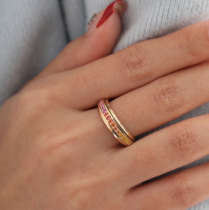 Round-Cut Rainbow Sapphire Eternity Fidget Ring