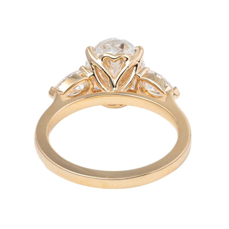3 CT Oval Cut Lab Diamond 4-Claw Floral Basket Three-Stone Ring with Pear Side Stones