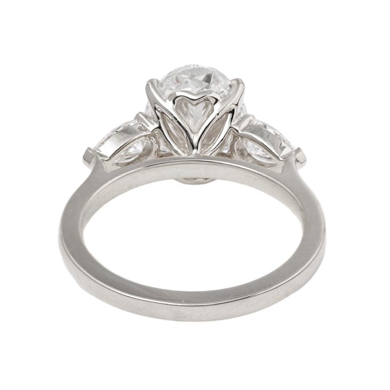 3 CT Oval Cut Lab Diamond 4-Claw Floral Basket Three-Stone Ring with Pear Side Stones