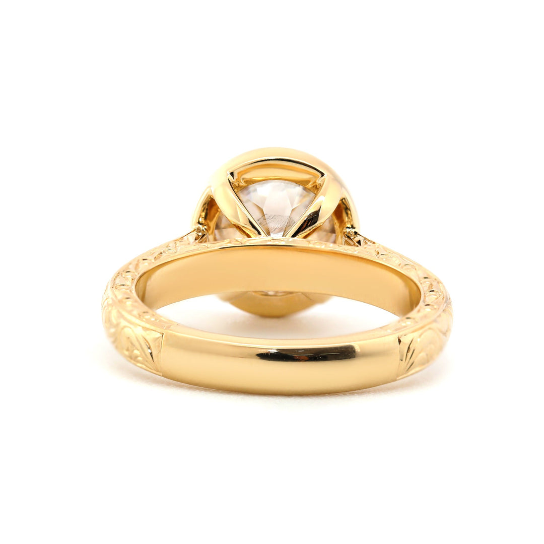 3.19CT Bezel Set Cathedral Design Hand - Engraved Motif Old European Cut Lab Diamond Ring - FIORESE JEWELRY