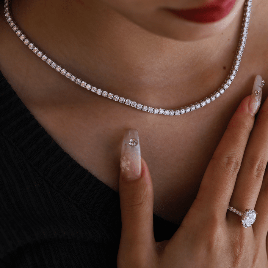 3.1mm Round Cut Lab Diamond 4 Prong Basket Tennis Necklace Everyday Essential