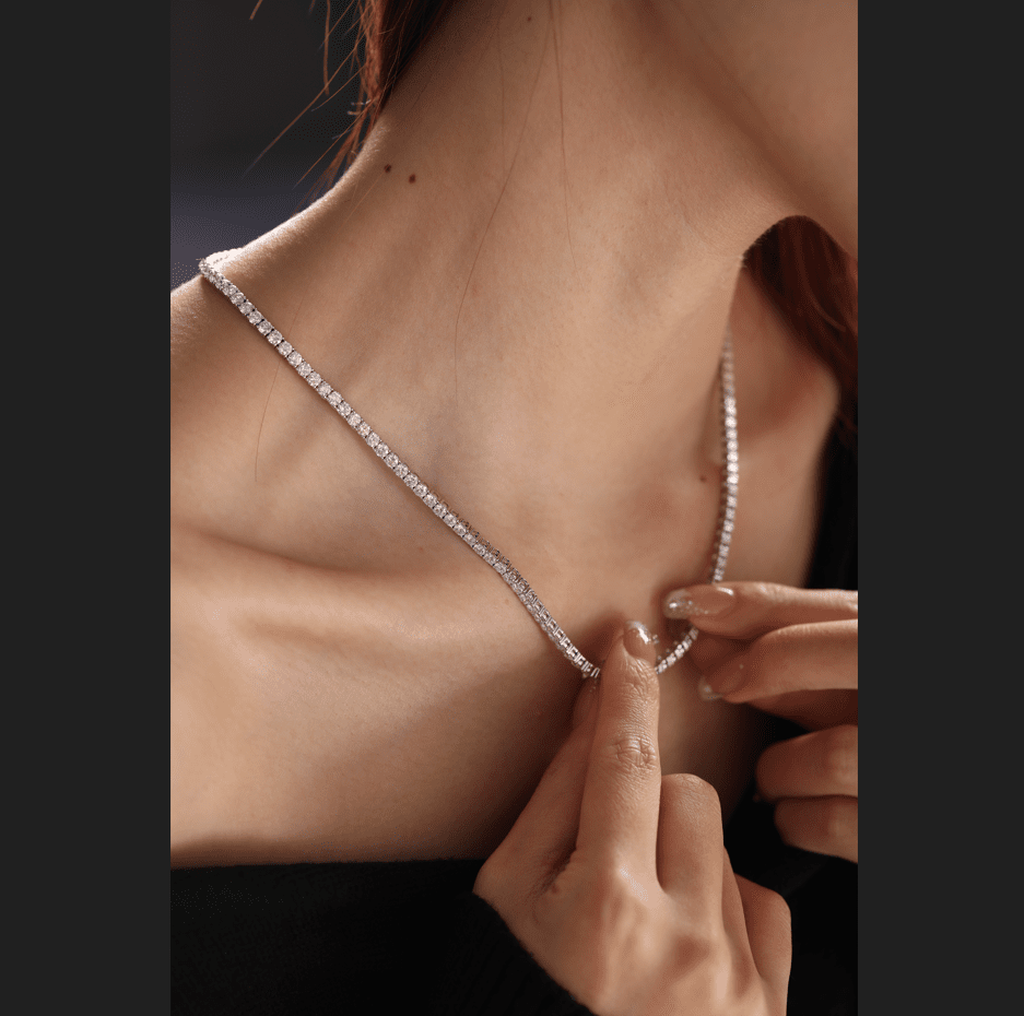 3.8mm Round Cut Lab Diamond 4 Prong Basket Tennis Necklace Everyday Essential - FIORESE JEWELRY