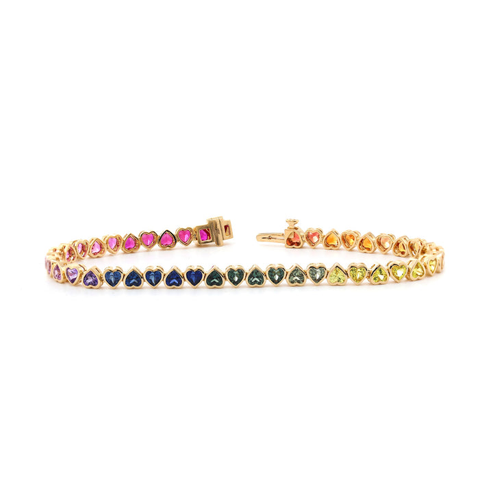 3×3mm Heart-Shaped Rainbow Corundum Bezel Tennis Bracelet - FIORESE JEWELRY