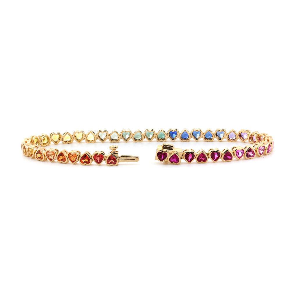 3×3mm Heart-Shaped Rainbow Corundum Bezel Tennis Bracelet - FIORESE JEWELRY
