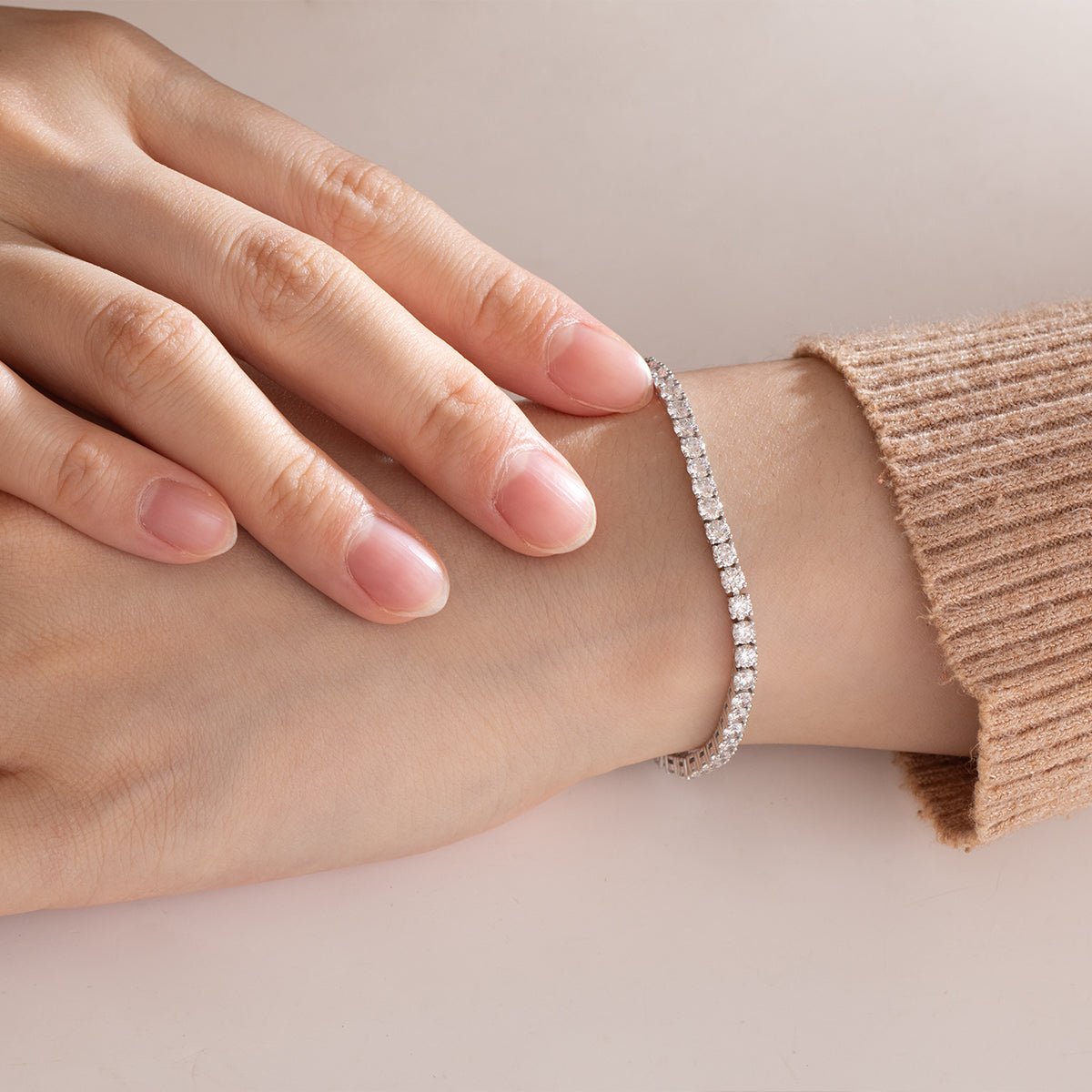 3.8mm Round Cut Lab Diamond 4 Prong Basket Tennis Bracelet Everyday Essential - FIORESE JEWELRY