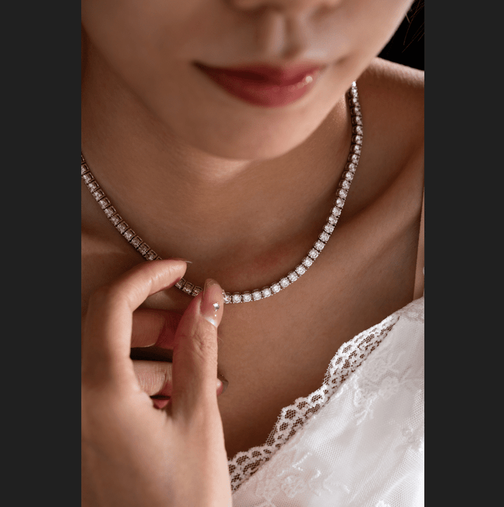 3.3mm Round Cut Lab Diamond 4 Prong Basket Tennis Necklace Everyday Essential - FIORESE JEWELRY